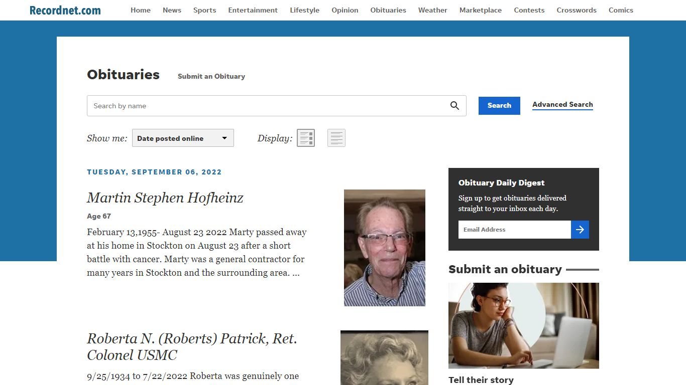Obituaries in Stockton, CA | The Record